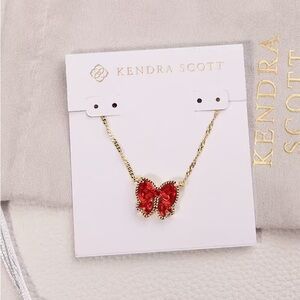 Kendra Scott Haley Red Bow Gold Short Pendant Necklace